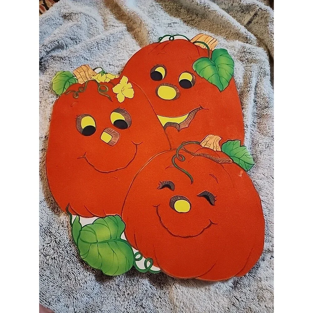 Double Sided Flocked Felt Paper Halloween Decorations Pumpkins Jack O Lantern